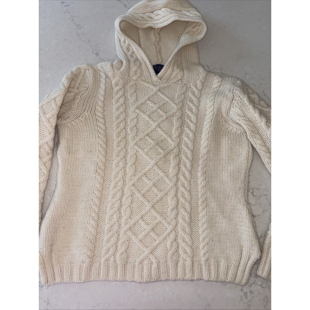 Paul James Sweater Womens M Fisherman Hooded  Chunky Cable Knit Winter 100% Wool
